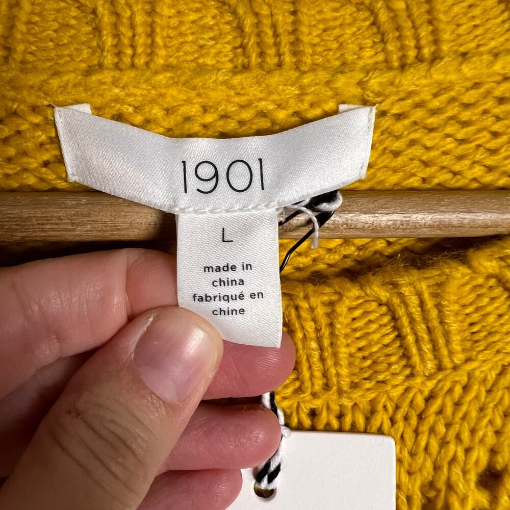 1901 Mustard Yellow Chunky Piontelle Knit Crewneck Pullover Sweater Size L - Picture 8 of 9